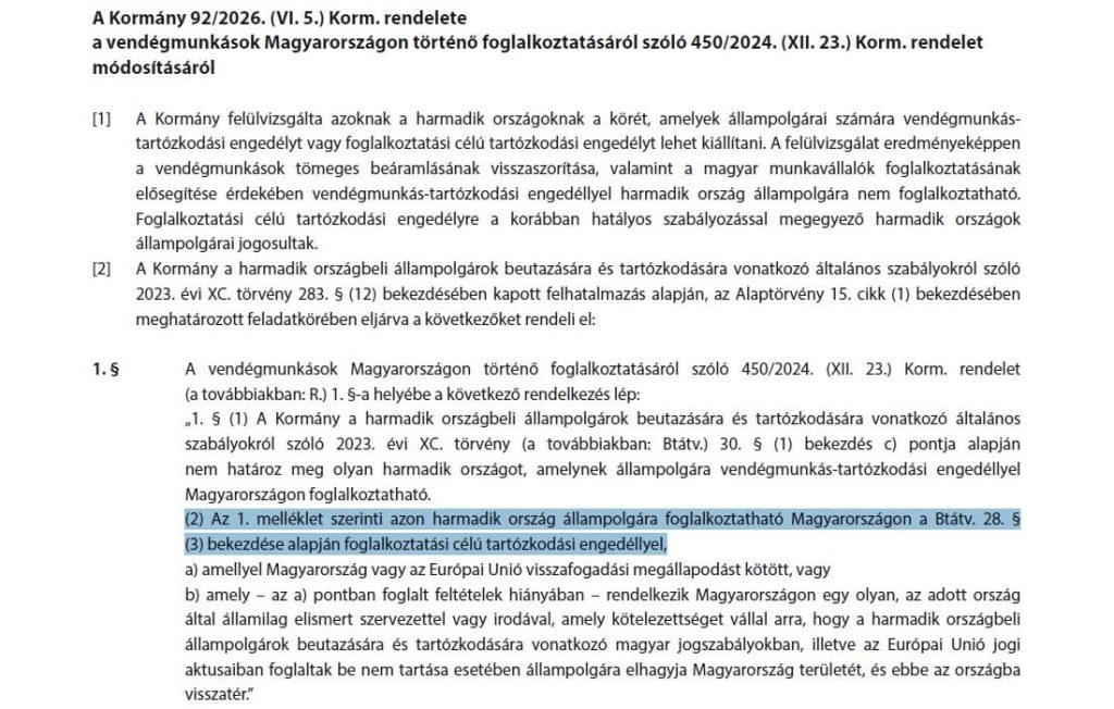 Külföldi munkaerő alkalmazásának szabályozása 2026-tól